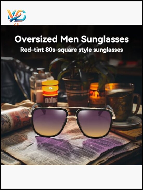 Square Aviator Sunglasses Oversized Retro Shades Gold Frame Unisex Pilot Glasses main image 7